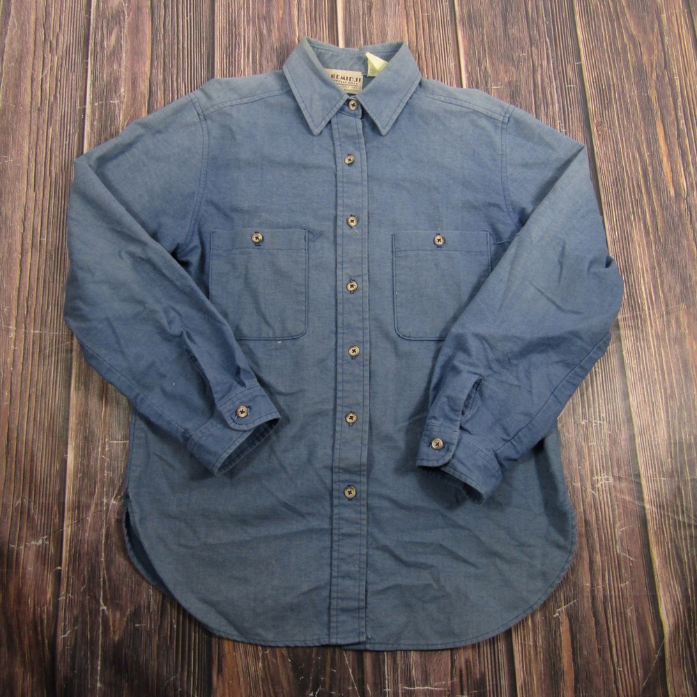 Bemidji Woolen Mills Button Down Shirt Womens 10 Blue Cotton Chamois Vintage USA